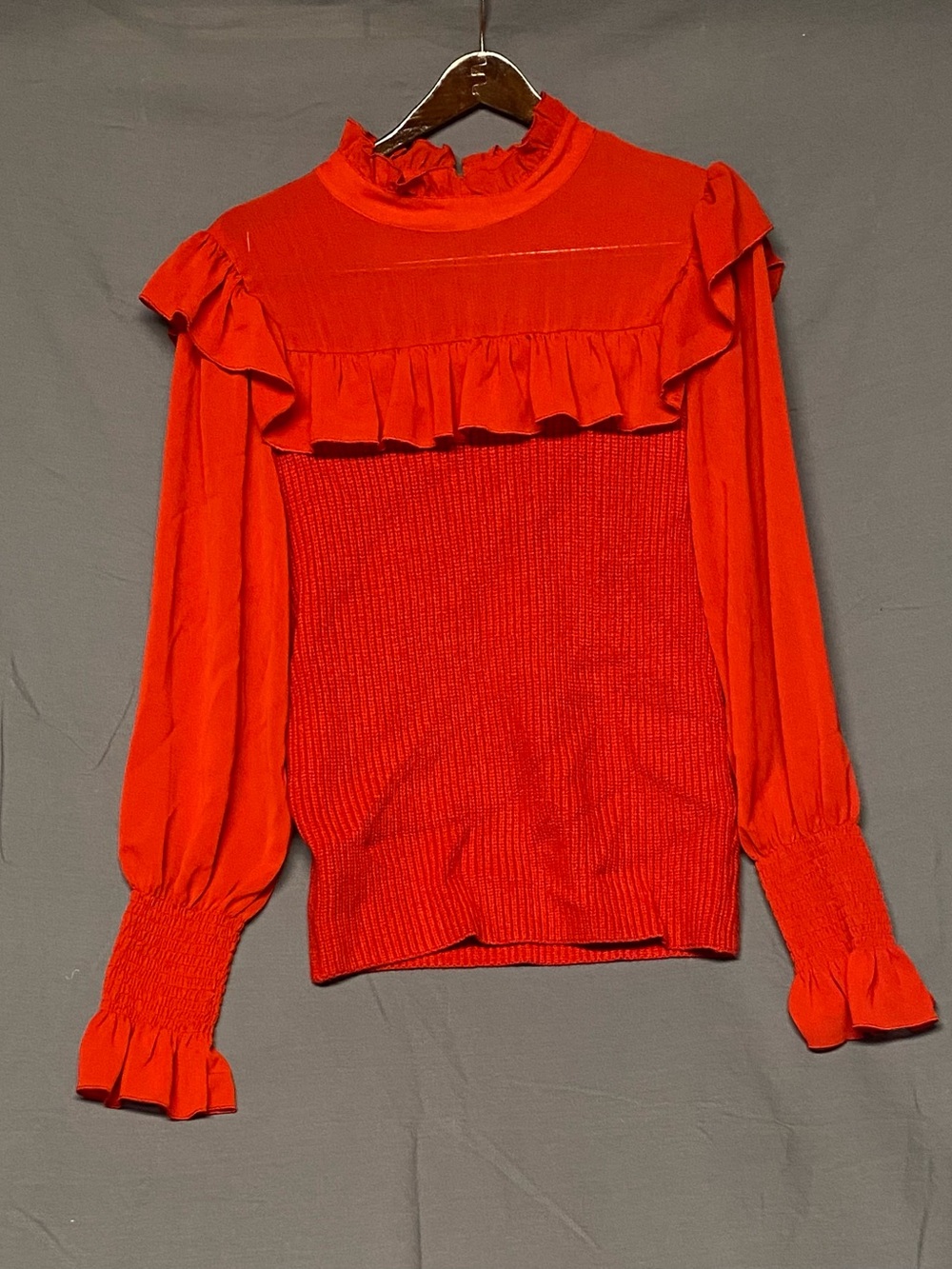 Kirundo Ruffle Yoke Long-Sleeve Blouse in Vibrant Red